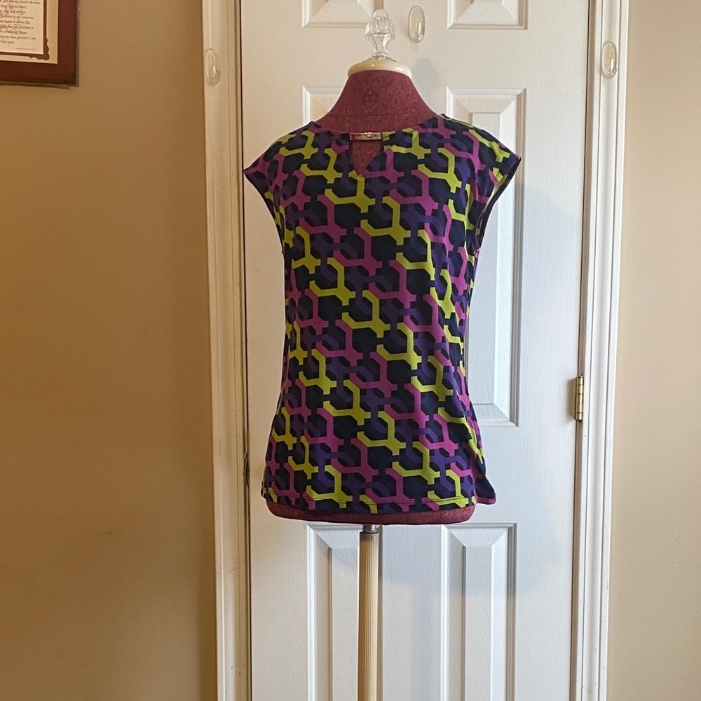 Liz Claiborne Purple and Green Geometric Small Blouse
